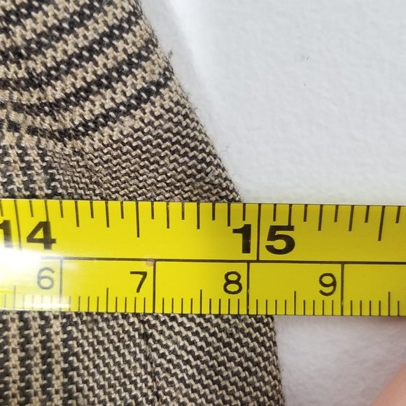 Vintage L'Officiel Wool Blend Lined Faux Suede Trim Tan Hounds Tooth Plaid Sz 4 - Picture 8 of 10